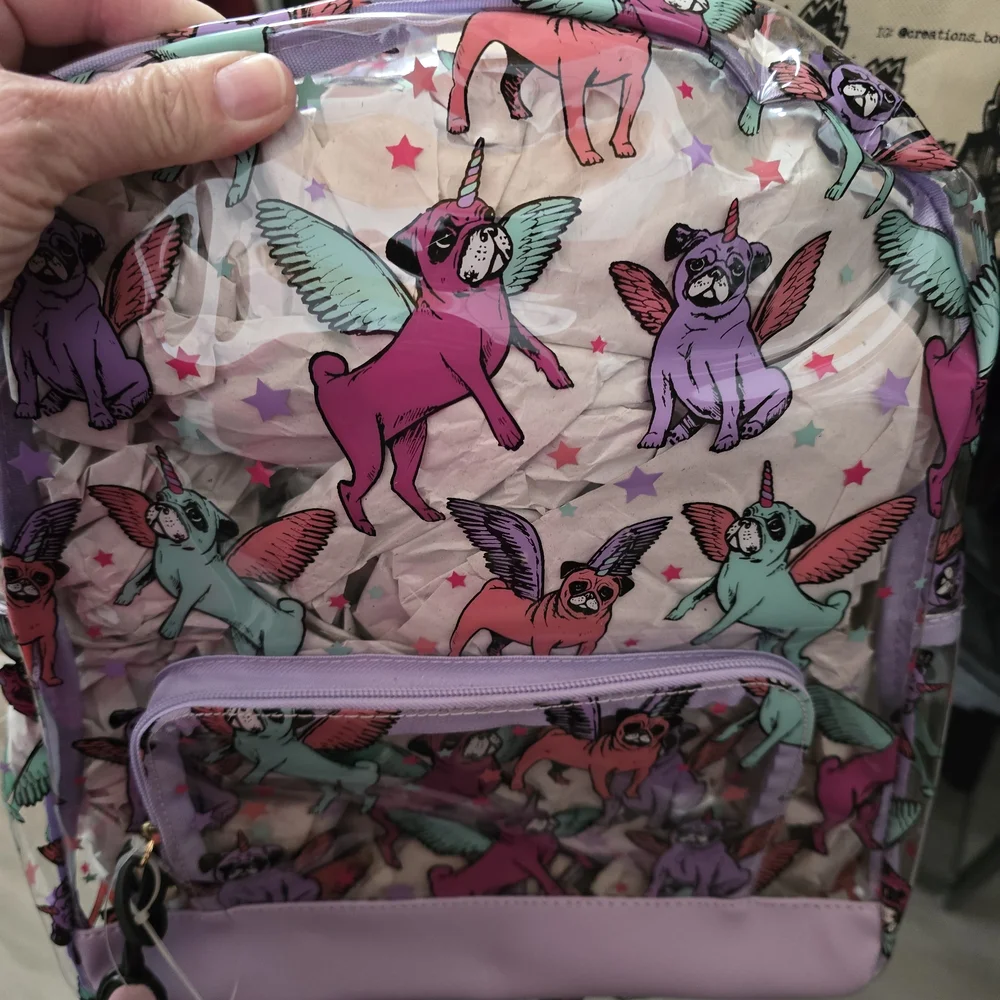 Betsey Johnson Flying Pug Kids Backpack - Lavender and Teal